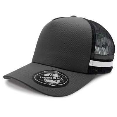 Legend black premium cotton twill trucker hat with white side stripe