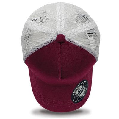 Legend Striped Trucker Hat in maroon white with premium cotton twill patch