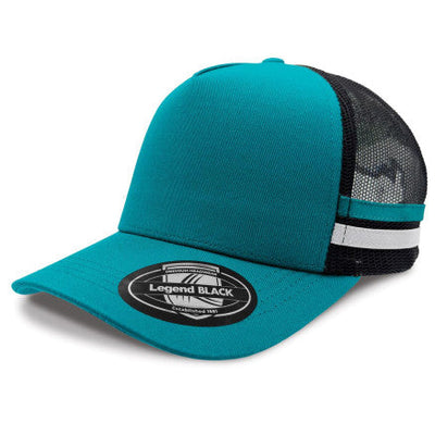Teal Legend Black premium cotton twill trucker hat with mesh back