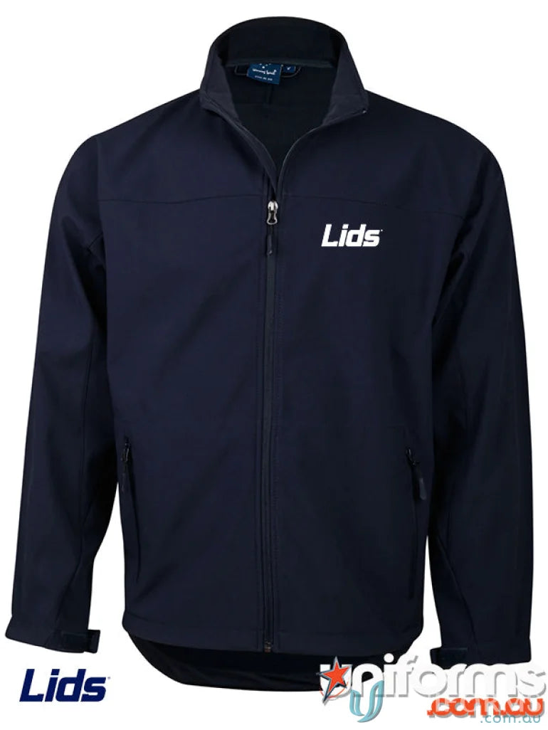 Navy blue zip-up jacket perfect for uniforms or casual shell wear at LIDS LHC EMB