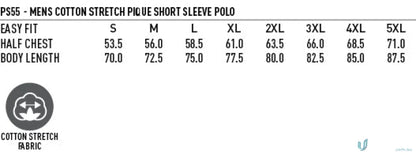 Men’s polo shirt size chart for LIDS work uniforms or workwear shirts