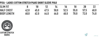 Ladies polo size chart for LIDS Navy Polo made with cotton stretch workwear uniforms