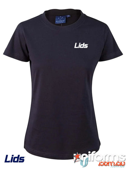 Navy blue LIDS Ladies Navy Tee made from combed cotton, perfect for uniforms or workwear