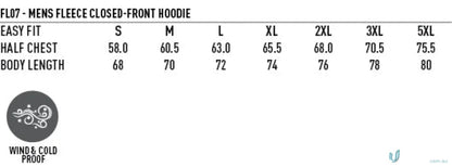 Clothing size chart for LIDS PRINT Adult Navy Hoodie work uniforms and workwear