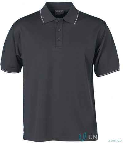 Black polo shirt with white trim from Light Weight Cool Dry Polo collection, perfect for uniforms