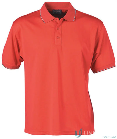 Red polo shirt with white trim for cool dry® uniforms, lightweight and comfy