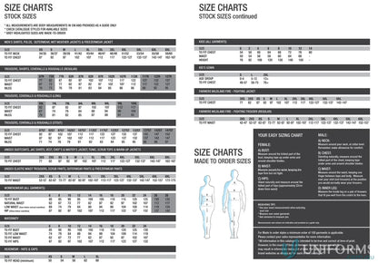 Size chart for Lightweight Vented Cotton Drill SS Shirt with measurements for all ages