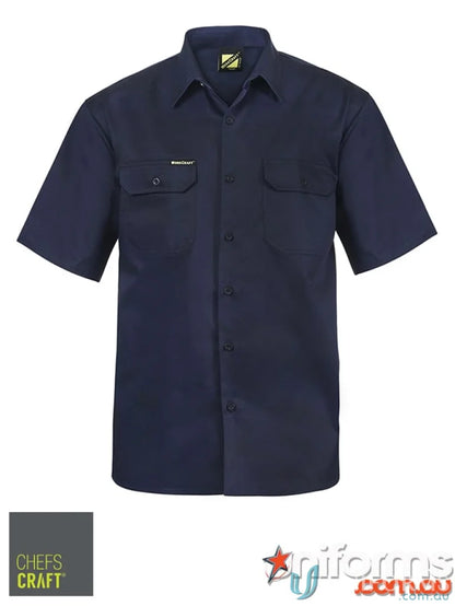 Navy blue lightweight vented cotton drill SS shirt with two chest pockets