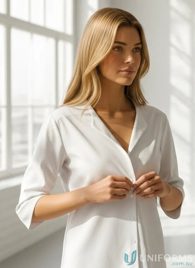 Lily Ladies Longline blouse with white Biz Collection v-neck 3/4 sleeves