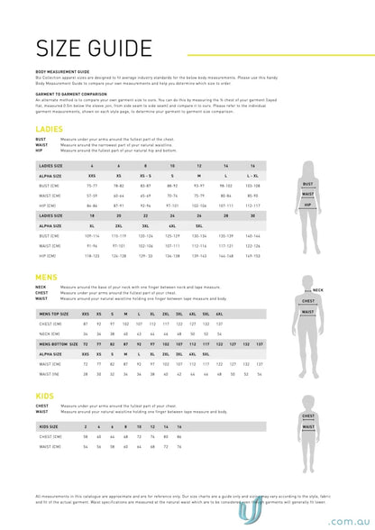 Size guide chart for Lily Ladies Longline Blouse from Biz Collection, perfect fit info