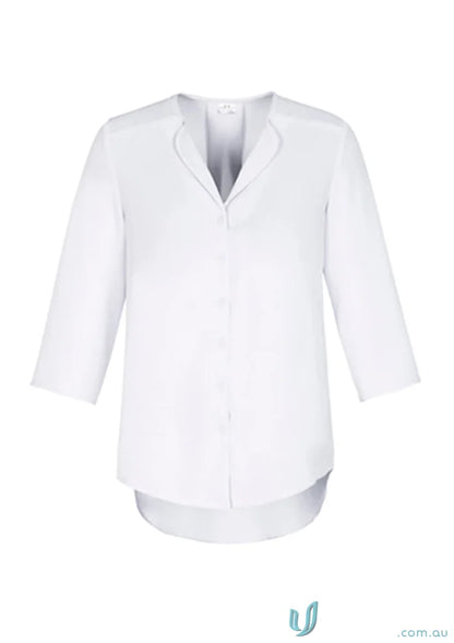 White three-quarter sleeve Lily Ladies Longline Blouse from Biz Collection