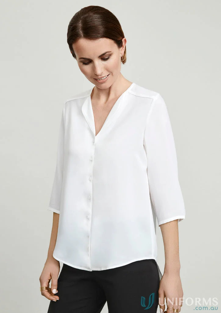 White button-down blouse from Lily Ladies Longline Blouse Biz Collection