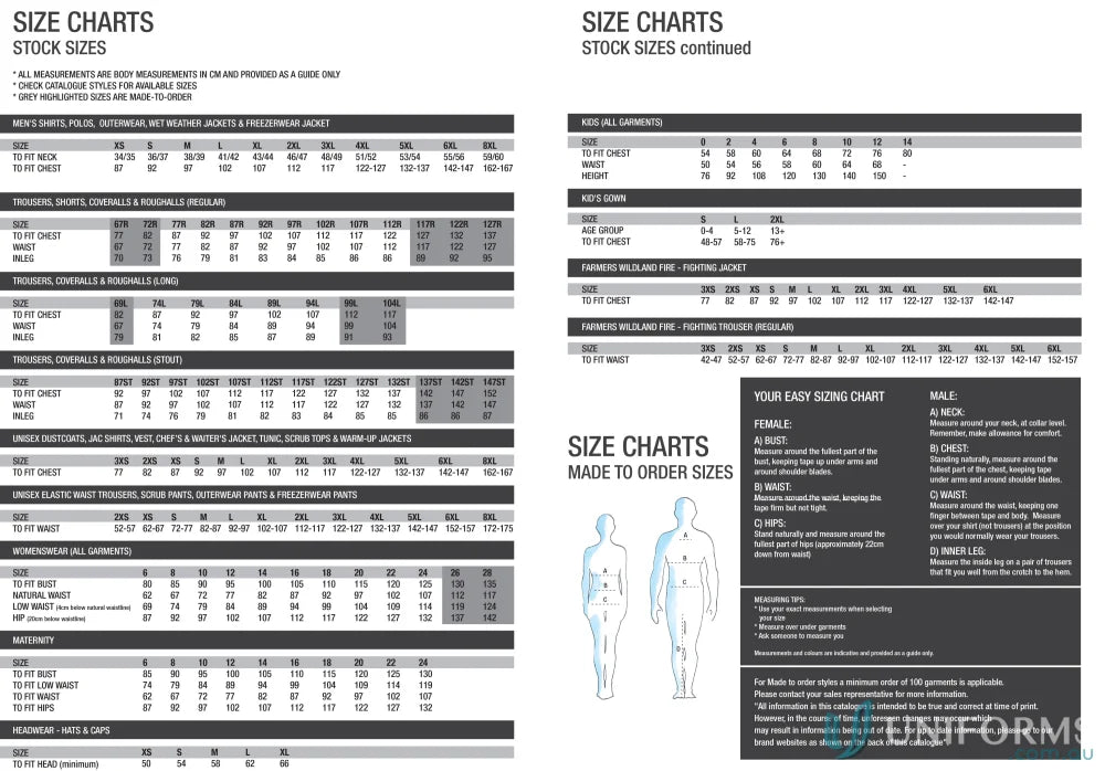 Size chart for LINESTAFF Chef Drawstring Cargo Pants workwear uniforms clothing
