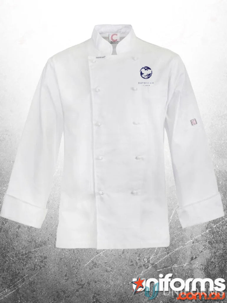 White chef jacket from LINESTAFF EMB-N Chef Jacket collection, perfect for chefs