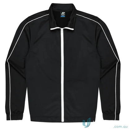 Black track jacket with white trim from Liverpool Mens Jackets, perfect for workwear or uniforms