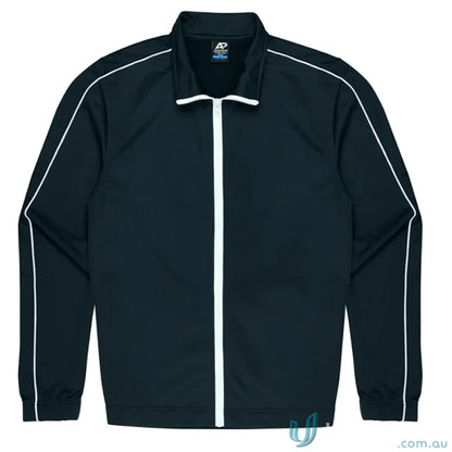 Black track jacket with white trim from Liverpool Mens Jackets, perfect for uniforms or workwear
