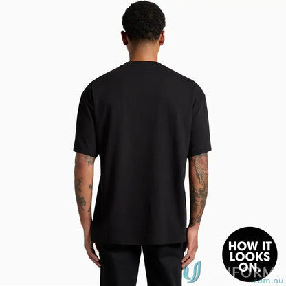 Black men’s street tee featuring wide neck ribbing in the Lob Oversize Tee style