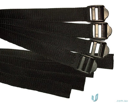 Black nylon boot straps with metal buckles for secure metatarsal guard uniforms