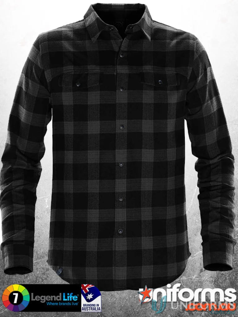 Black and dark gray plaid Logan Snap Front Shirt with chest pockets and snap closures