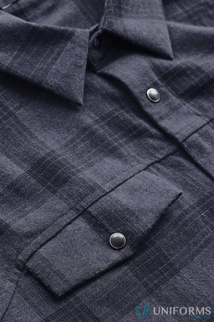 Dark gray flannel Logan Snap Front Shirt with snap closures and chest pockets