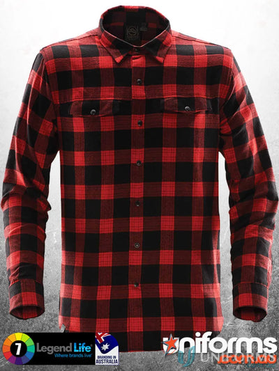 Logan Snap Front Shirt with snap closures, red black buffalo plaid, chest pockets