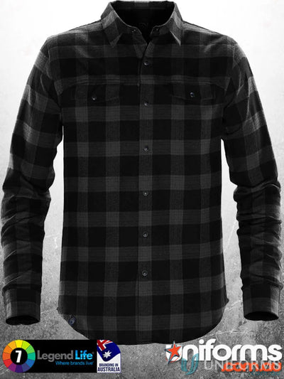 Men’s black and grey checkered Logan Snap Front Shirt with chest pockets and snap closures