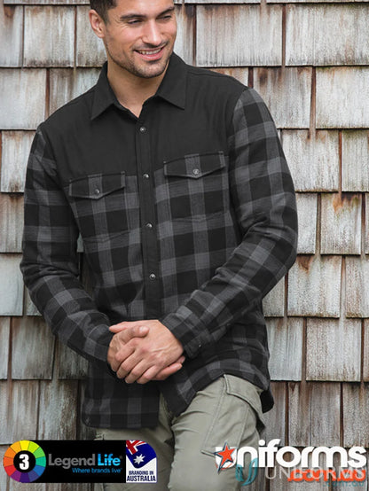 Men’s black and grey plaid Logan Thermal Shirt with chest pockets, perfect for cold days