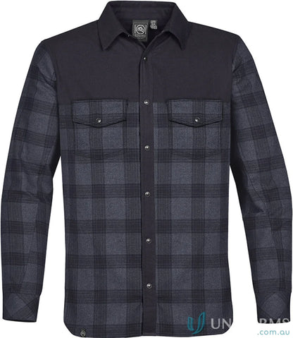 Men’s Logan Thermal Shirt with plaid dark blue and black, chest pockets, snap closures