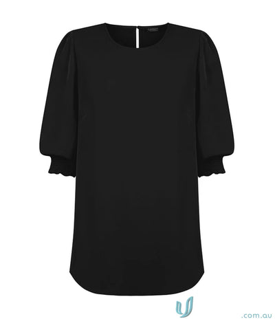 Lola Shirred Cuff Top in premium luxe twill with puffed sleeves and shirred cuff