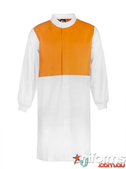 Orange and white long length dust coat with mandarin collar, perfect for uniforms