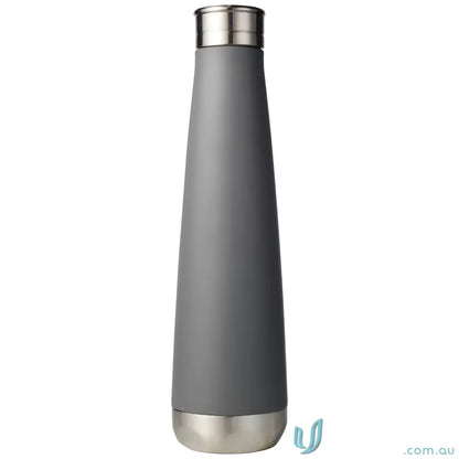 Gray insulated water bottle made of stainless steel, double-walled for hot or cold drinks