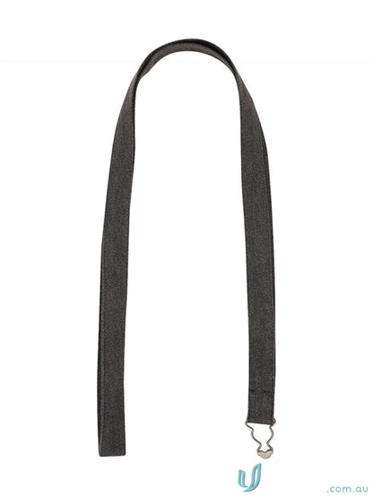 Black fabric lanyard with reinforced metal rivets and metal dungaree clip for Louie Stonewash Apron