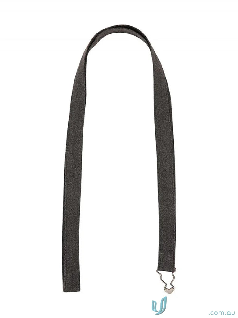 Black fabric lanyard with reinforced metal rivets and metal dungaree clip for Louie Stonewash Apron