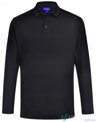 Men’s black long sleeve polo shirt from PS89 Lucky Bamboo Bamboo Charcoal Interlock