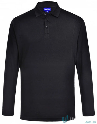 Men’s black long sleeve polo shirt from PS89 Lucky Bamboo Bamboo Charcoal Interlock