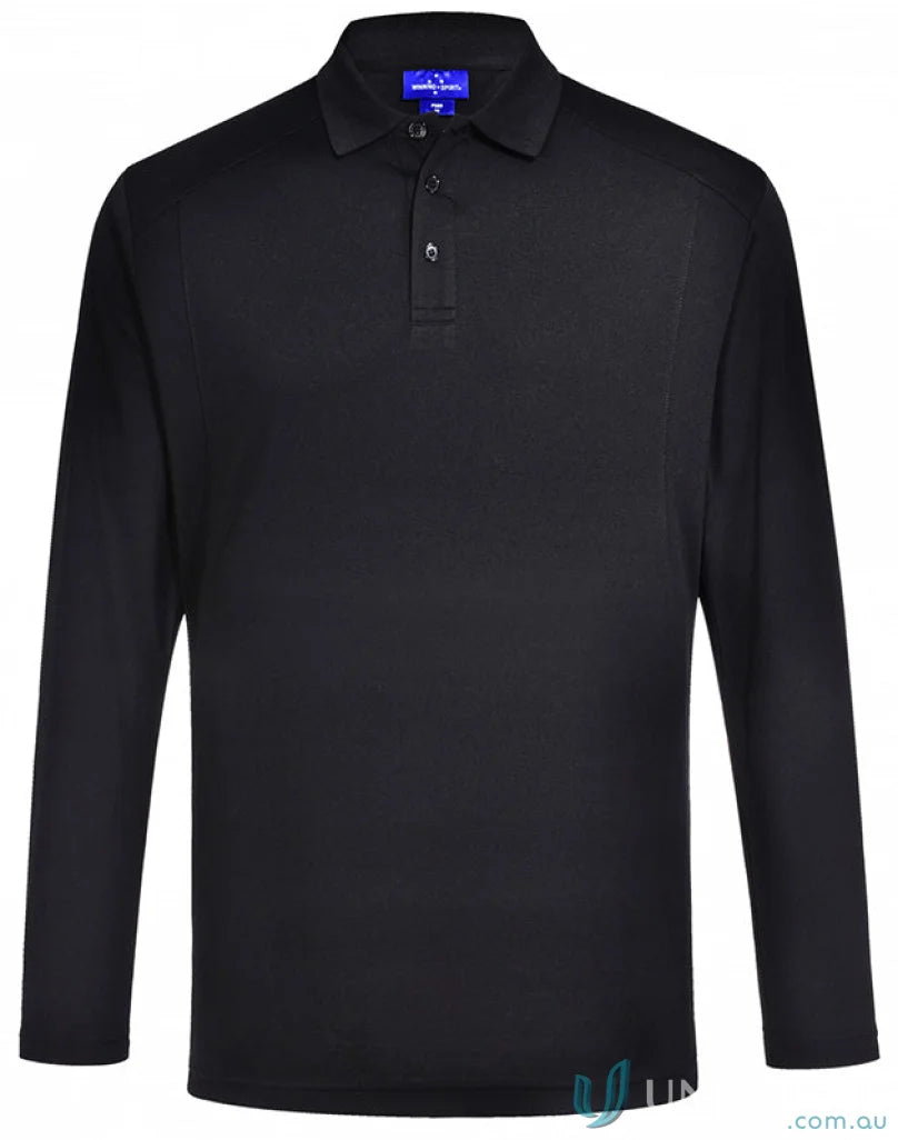 Men’s black long sleeve polo shirt from PS89 Lucky Bamboo Bamboo Charcoal Interlock