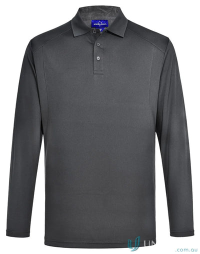 Lucky Bamboo LS Polo in dark gray with bamboo charcoal interlock long sleeve polo style