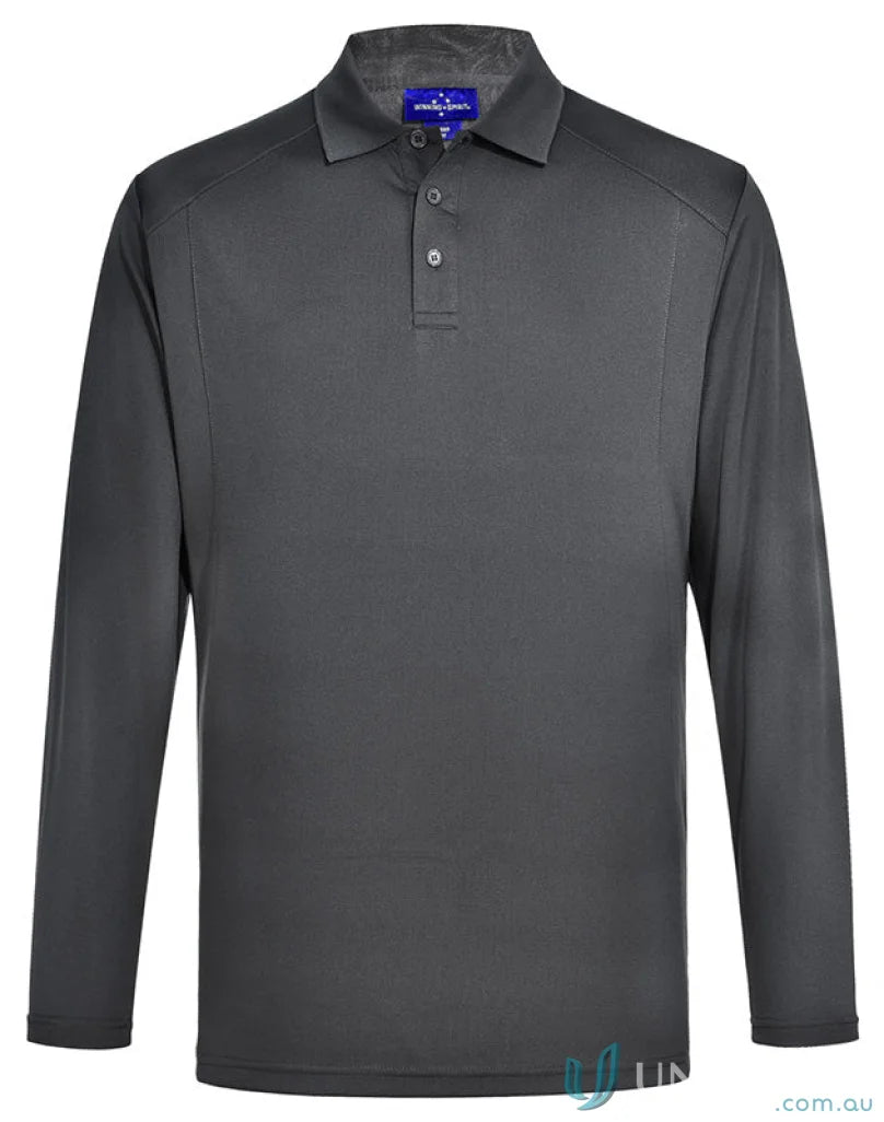 Lucky Bamboo LS Polo in dark gray with bamboo charcoal interlock long sleeve polo style