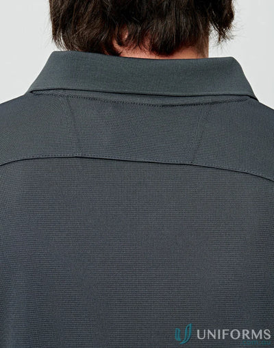 Lucky Bamboo LS Polo in dark gray bamboo charcoal interlock fabric, long sleeve polo