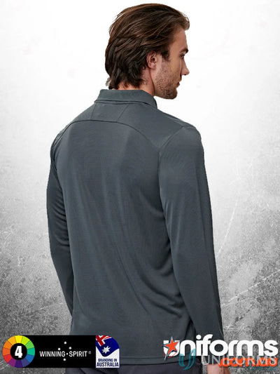 Men’s dark grey Lucky Bamboo LS Polo shirt in bamboo charcoal interlock fabric
