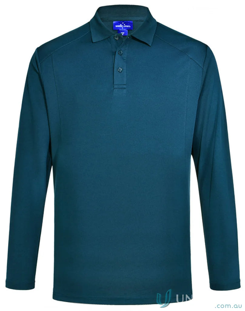 Lucky Bamboo LS Polo in deep teal with bamboo charcoal interlock fabric