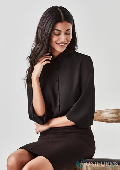 Woman in black blouse ladies from Biz Collection Lucy rb965lt 3Qrt Sleeve Blouse