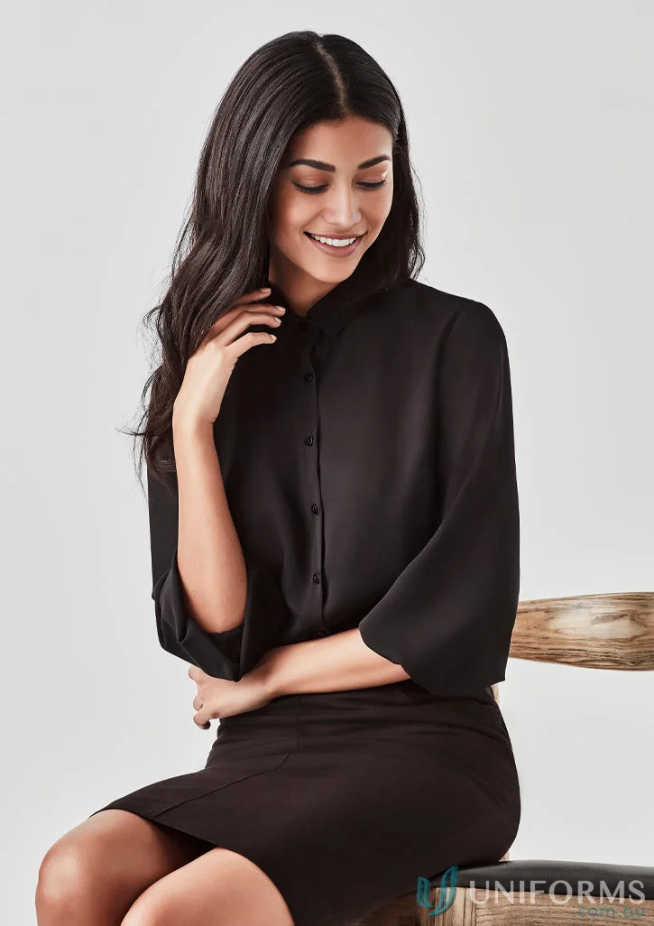 Woman in black blouse ladies from Biz Collection Lucy rb965lt 3Qrt Sleeve Blouse