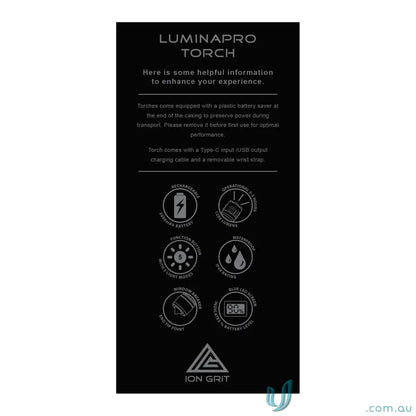 Black box for LuminaPro 15W XHP70 LED Torch with features and instructions included