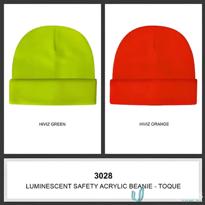 Two hi-viz knit beanies from Luminescent Safety Acrylic Beanie, perfect for workwear and uniforms