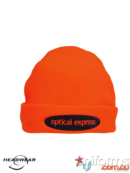 Orange Luminescent Safety Beanie with Logo for Workwear and FAQs link