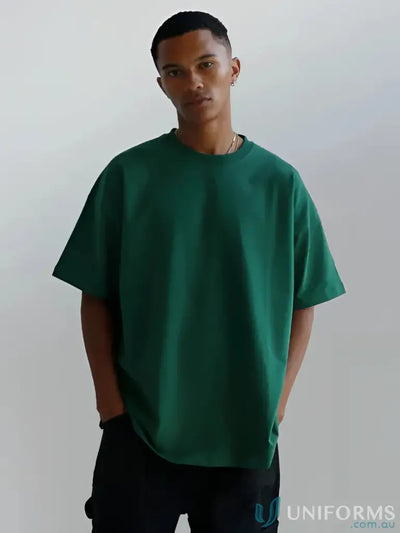 Dark green oversized crew neck t shirt perfect for comfortable workwear and casual work uniforms