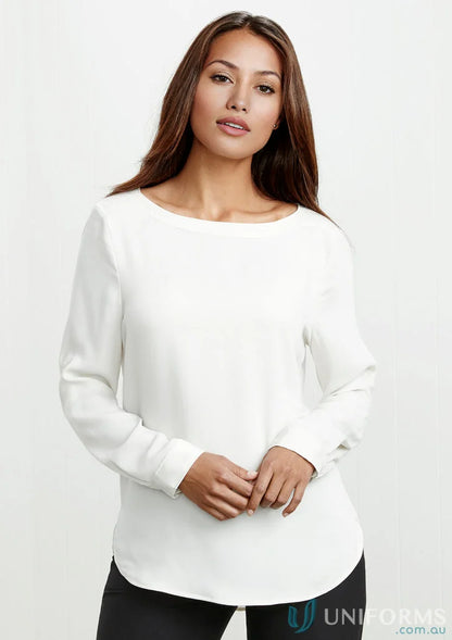 Womens Madison Boatneck Blouse with finely stitched boatneck in mechanical stretch fabric