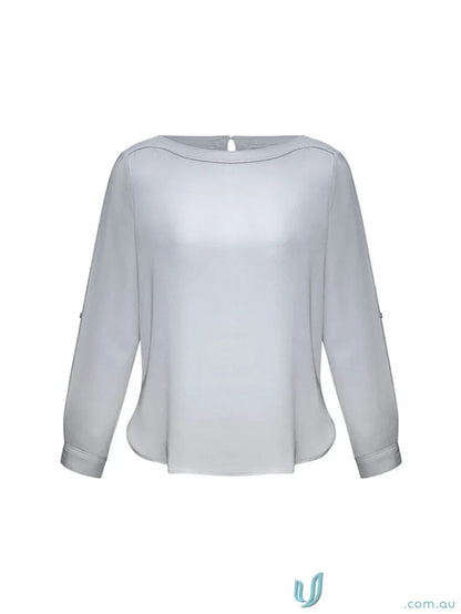 Light gray womens Madison Boatneck Blouse with a finely stitched boatneck in mechanical stretch fabric