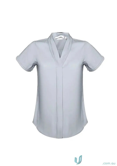 Gray short-sleeved blouse from Biz Collection Madison SS Blouse product shot